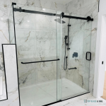 Frameless Sliding Shower Door Black, 56"-60" Width, 79" Height, 3/8" (10 Mm) Clear Tempered Glass, Designed For Smooth Door Closing.