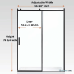 Frameless Sliding Shower Door Black, 56"-60" Width, 79" Height, 3/8" (10 Mm) Clear Tempered Glass, Designed For Smooth Door Closing.