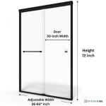 Shower Door 6 Mm Black, 56"-60" Width, 72" Height, 1/4" (6 Mm) Clear Tempered Glass, Finish, Designed For Smooth Door Closing.