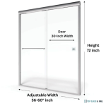 Shower Door 6 Mm Chrome, 56"-60" Width, 72" Height, 1/4" (6 Mm) Thick Tempered Safety Glass